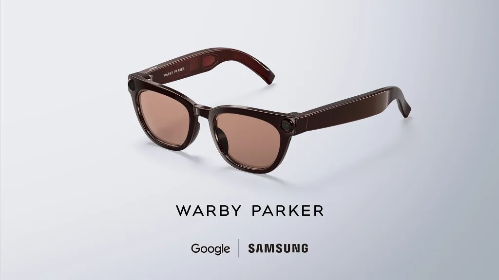 Samsung Intelligent Eyewear — Warby-Parker-Edition in Braun (Pressebild)