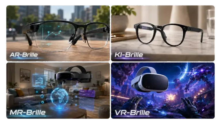 Smartglasses Kategorien: AR-Brille, KI-Brille, MR-Brille und VR-Brille